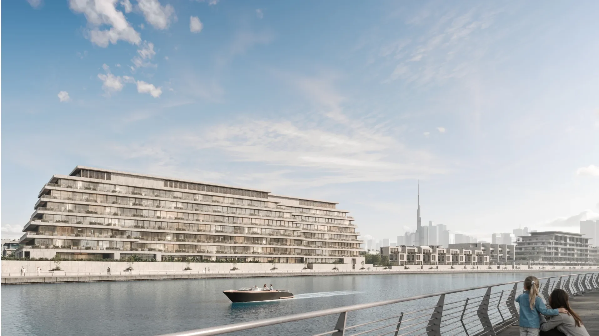 Waterfront exterior of Eden House The Canal, shown in a developer architectural visualization
