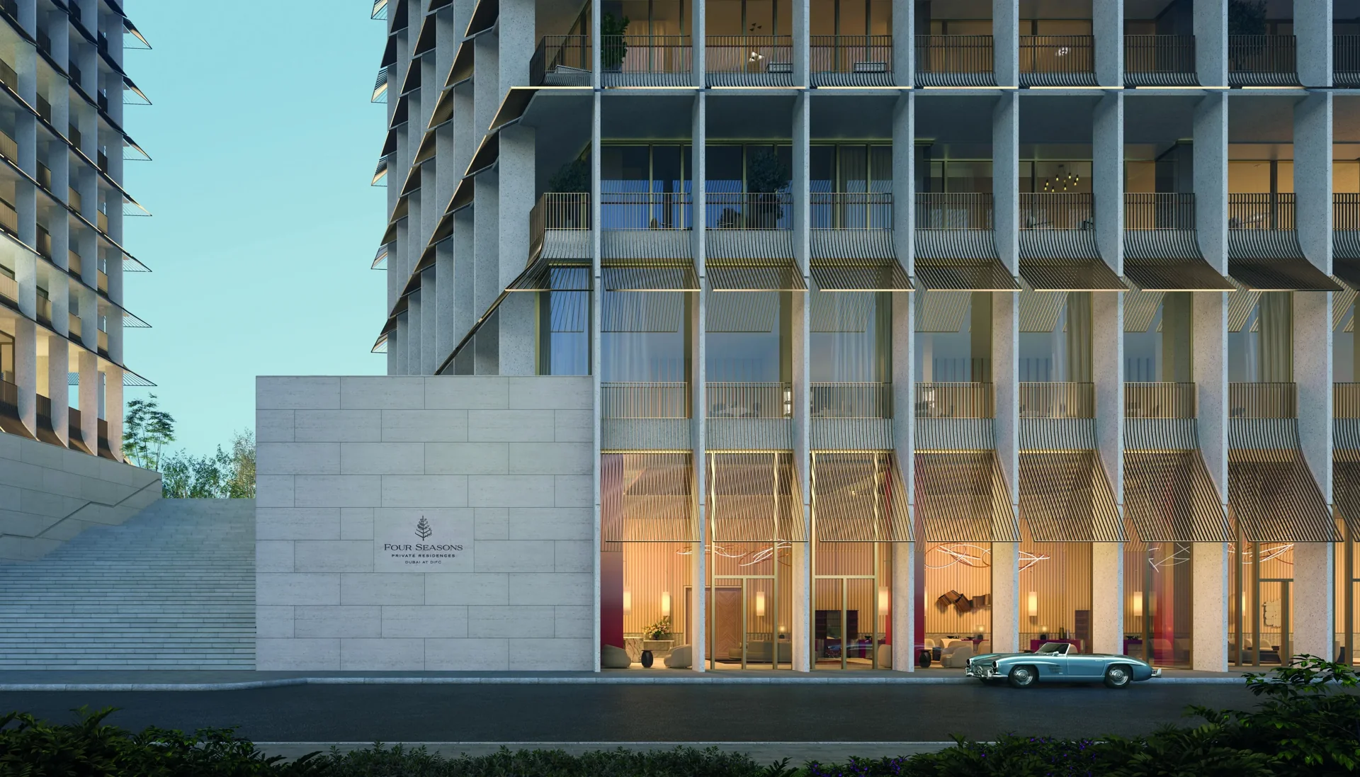 Illustrated entrance to Four Seasons Private Residences Dubai at DIFC